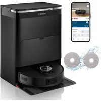 BOSCH Saugroboter Spotless Max BCRDW3B mit Wischfunktion, rotierende Wischpads, 60 W, mit Beutel, Datensicherheit, 11.000 Pa Saugkraft, Absaugstation, Carbon Bürste