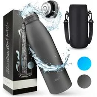 Vezato Isolierflasche Trinkflasche Edelstahl - BPA-freie Thermo Trinkflasche 500-1000ml, mit Tragegurt - auslaufsichere Thermosflasche spülmaschinenfest