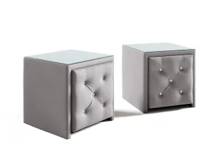 Nachttisch Nachtkonsole 2er Set SEVRA 50x50cm in Stoff Elisa Velvet Hellgrau