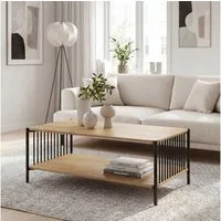 FINEBUY Couchtisch FB117114 Sofatisch 110cm MDF Holzoptik Wohnzimmertisch mit Ablage groß (Moderner Wohnzimmertisch im coolen Loft-Design), Großzügige Ablagefläche für Zeitschriften & mehr
