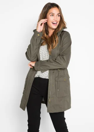 bonprix Baumwoll Parka mit Jerseyfutter, grün, Gr.38, Attraktiver Baumwoll Parka mit Kapuze und Tunnelzug in der Taille, aus 100% Baumwolle