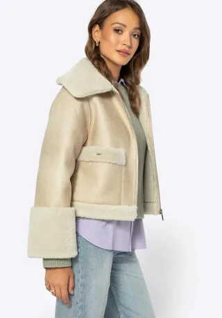 Wittchen Damen-Kurzjacke mit Kunstpelz, Hellbeige, Kunstleder