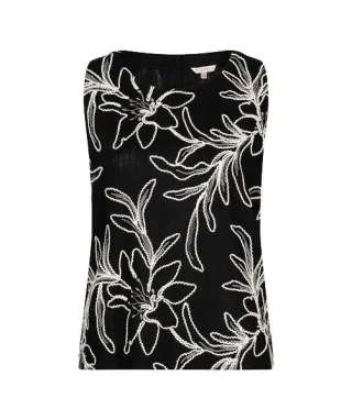 Esqualo - Ärmelloses Top mit floraler Stickerei schwarz - Gr. - 34
