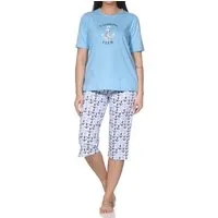 Normann Pyjama Damen kurzarm Capri Schlafanzug in maritimen Look – auch in Übergröße