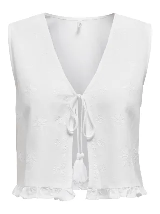 ONLY - ONLJAKIRI LINEN S/L EMB VEST PTM bright white - Gr. - L