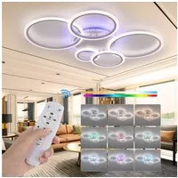 oyajia LED Deckenleuchte 80W deckenlampe dimmbar, RGB Farbwechsel Lamp mit Fernbedienung, RGB-Hintergrundbeleuchtung, LED fest integriert, RGB, modern Blumenform Deckenleuchte für küche,wohnzimmer Schlafzimmer