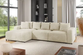 Ecksofa Designersofa Sofa MEGAN in Stoff Poso Creme Ottomane Links