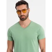 OMBRE T-Shirt BASIC Herren T-Shirt aus klassischer Baumwolle mit V-Ausschnitt Jacquard-Label mit Branding in der Seitennaht