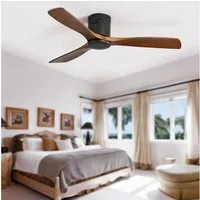 Rolipo Deckenventilator 3 Holzflügel, Sommer-/Wintermodus, Leiser DC Motor, Fernbedienung, 52", leise, 6 Geschwindigkeitsstufen, Vor-/Rücklauf, 132cm