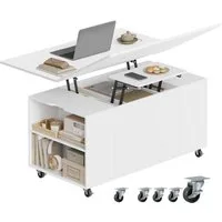Woltu Couchtisch (1-St), höhenverstellbar mit Rollen, Hebeplatte Schublade