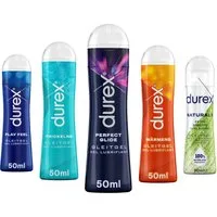 durex Gleitgel Play Naturals & Perfect Glide & Wärmend & Prickelnd & Play Feel, Ausprobierpaket, für verschiedenste Erlebnisse (5 x 50ml)