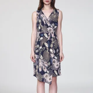 Mittellanges Kleid mit überkreuzten Herzen und Federmuster