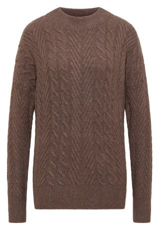CECIL - Pullover mit Zopfmuster mushroom taupe melange - Gr. - XL