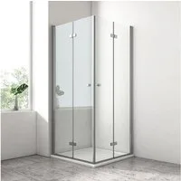 EMKE Eckdusche Faltbare Duschkabine mit Falttür und Eckeinstieg, Duschwand Höhe 185cm, BxT: 75x75 cm, Sicherheitsglas, set, 2-tlg., Duschabtrennung 6mm ESG Nano Glas Hebe-Senk Mechanismus Falttür Chrom