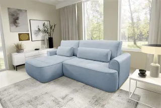Ecksofa mit Schlaffunktion HUNTER Sofa in Stoff Cloud Hellblau Ottomane Links