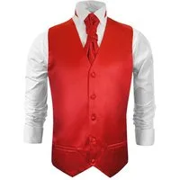 Paul Malone Anzugweste Herren Hochzeitsweste mit Plastron Set 2tlg schwarz - Bräutigam (Set, 2-tlg., mit Weste und Plastron) rot V24, Gr. 52 (M)