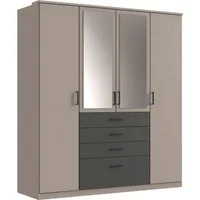 Wimex Kleiderschrank Cottbus, in weiß oder grau modern kombiniert mit graphitfb.Schubladen (in 3 Größen, schwarze Griffe, Made in Germany) mit 4 Schubladen, wahlweise mit oder ohne Spiegel