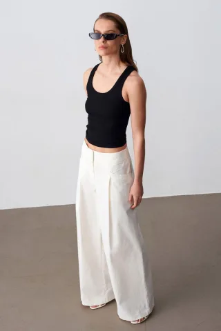 Hochbundweitgeschnittene Faltenhose für Damen