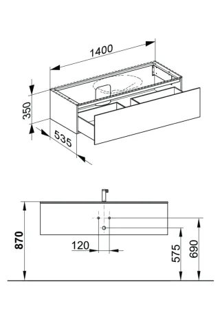 Keuco Waschtischunterschrank Edition 11 31261, 1 Front-Auszug, B: 1400, H: 350, T: 535 mm 31261110000