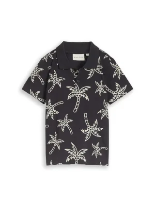 tom tailor kids - Poloshirt mit Muster grey white sketched palm trees - Gr. - 110