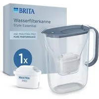 BRITA Wasserfilter Kanne Style Essential inkl. 1x BRITA MAXTRA PRO Pure Performance, Kühlschrankgeeignete Filterkanne (2,4l) filtert Verunreinigungen etc