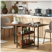 HOMCOM Klapptisch Esstisch Klappbar für 2-4 Personen mit 2 Offenen Ablagen (Küchentisch, 1-St., Mobiler Esszimmertisch), für Kleine Räume, Esszimmer, Küche 133,4 x 80 x 74 cm Rustikal-Braun
