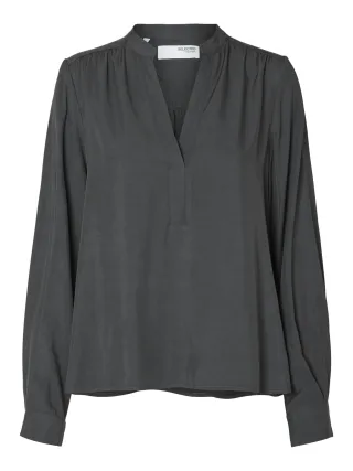 SELECTED WOMEN - SLFMADDI LS V-NECK TOP NOOS volcanic ash - Gr. - 34
