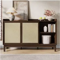 Merax Sideboard Retro Anrichte Wohnzimmerschrank Buffetschrank (1 St., Aufbewahrungsmöbel für Wohn- und Esszimmer), Kommode mit Schiebetüren, 2 Schubladen & offenen Regalen,150x39,5x80cm
