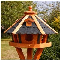 Holzdekoladen Vogelhaus Vogelhaus Holz wetterfest mit Futterautomat – mit/ohne Ständer/Solar