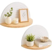 relaxdays Wandregal Boho 2er Set, Natur-Weiß