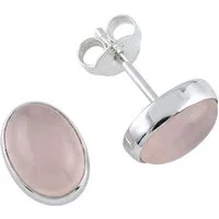 mantraroma Paar Ohrstecker SAMA oval aus 925 Silber mit Rosenquarz (Paar, Paar Ohrringe mit Schmuckbeutel), 925 Sterling Silber Ohrringe für Damen