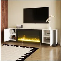 Odikalo TV-Schrank TV-Bank Lowboard Fernsehschrank Sideboard Flammeneffekt Weiß Schwarz