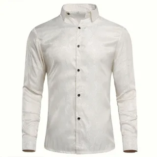 Slim Fit Hemd in Weiß mit Paisley-Stickerei
