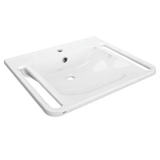 KWC Aquarotter Einzelwaschtisch, MEDCARE, MIRANIT, 650x150x550 mm, weiß, Hl., Ül., Griff, 2030070764 2030070764
