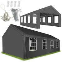 tectake Pavillon Festzelt 4 x 8 m wasserdicht mit UV-Schutz, abnehmbare Seitenteile, mit 4 Seitenteilen, (Partyzelt Wasserdicht Mammut, in Grau), Stahlgestell mit Spannseilen und Heringen für sicheren Stand