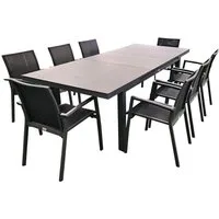 TEICO GROUP Garten-Essgruppe 9-tlg. Gartenmöbel Set Tisch ausziehbar mit 8 stapelbaren Stühlen