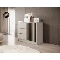 MOEBLO Kommode JOHN 2D (dekorative Lamellen Schrank Sideboard mit Türen und 3 Schubladen, Moderne Wohnzimmer Schlafzimmer Möbel Kommode für Wohnzimmer), (BxHxT): 105x86x45 cm