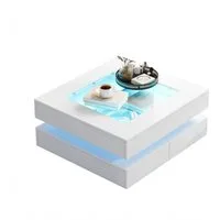Merax Couchtisch hochglanz Sofatisch Beistelltisch mit LED-Beleuchtung (1-St), Wohnzimmertisch mit Glasplatte und 3 Schubladen, 70x70x35cm