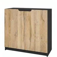 Vladon Kommode Logan (Kommode, mit 2 Türen), Schwarz matt/Eiche Natur (82 x 78 x 37 cm)