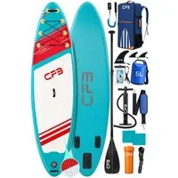 CFB SUP-Board Set 320x84x15 cm, Bis zu 160 kg, extra breites iSUP, aufblasbares Stand Up Paddle Board, (großes EVA-Deckpad, SUP Komplett-Set, 12 tlg., mit Paddel, Pumpe, Rucksack, Drybag, Handyhülle & Schultergurt), Surfboard, Paddelboard mit 3-Finne