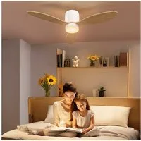 HOMCOM Deckenventilator Ventilator mit LED Lampe, Umkehrbarer DC Motor, 3 Flügeln, 115 cm Durchmesser, für Schlafzimmer, Wohnzimmer, Naturholz