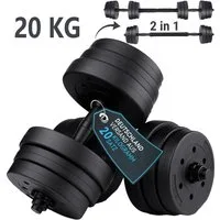 kehot Hantel-Set Hantelset 20kg Verstellbar Kurzhantel für Zuhause, (2-in-1 Kurzhantel & SZ-Stange mit Verbindungsteil, 4 Verstellbare Kurzhanteln + 2 Griffe + Verbindungsstange & Muttern), PVC Zement Hantelscheiben Robust, Fitness Muskeltraining Zuh