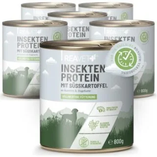 REAVET Hundenassfutter - Insektenprotein mit Süßkartoffeln an Karotten & Hagebutte | 6 x 800g
