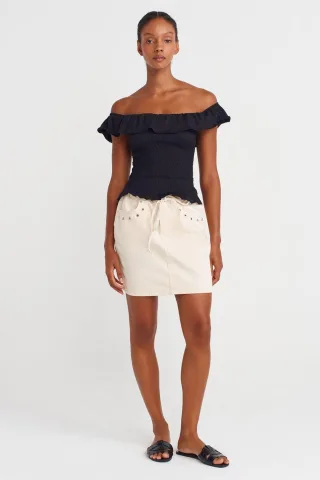 Damen Baumwoll-Denim Minirock mit Bindegürtel