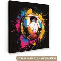 OneMillionCanvasses® Leinwandbild Graffiti - Sport - Fußball - Farbe - Ball, Fotodruck (1 St), Wandbild, Deko Schlafzimmer Wohnzimmer Flur 20x20 cm