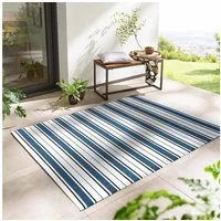 TaraCarpet Teppich TaraCarpet Outdoor Teppich Santa Monica wetterfest, rechteckig, Höhe: 3 mm, Kurzflor blau-weiß gestreift Balkon Garten Terrasse Camping 120x170 cm