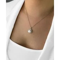 DANIEL CLIFFORD Perlenkette 'Dara' Damen Halskette Silber 925 Anhänger mit echter Perle rund (inkl. Verpackung), 45cm filigrane Silberkette mit Perlen Anhänger und Zirkonia Kristallen