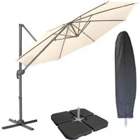 SVITA Sonnenschirm Ampelschirm 3m + Haube + Sonnenschirmständer befüllbar 4-teilig, Set, Aluminium/Polyester 4 Gewichte Abdeckhaube Klettverschluss