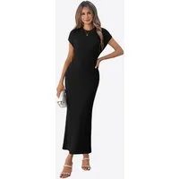 Imily Bela Strickkleid Damen mit Kurzarm und Rundhals Casual (Packung, 1-tlg., 1per-Pack) in Unifarbe mit Lochmustern und Rippstrick