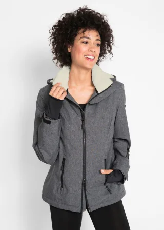 bonprix wasserdichte Outdoor-Funktions-Jacke mit Teddyfleece, grau, Gr.40, Attraktive Regenjacke mit Reißverschlusstaschen, aus Fleece